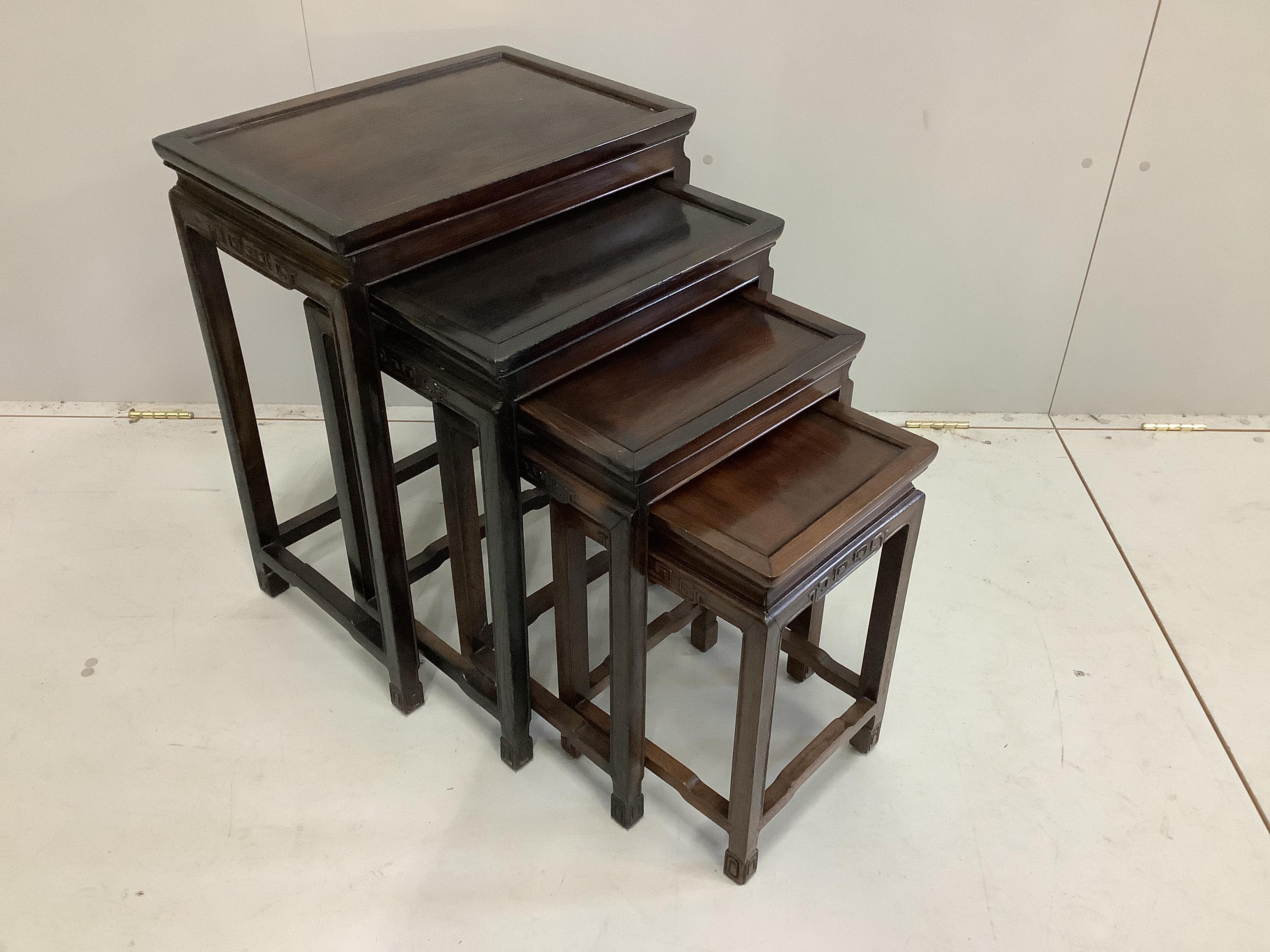 A Chinese quartetto of rectangular tea tables, width 51cm, depth 35cm, height 66cm